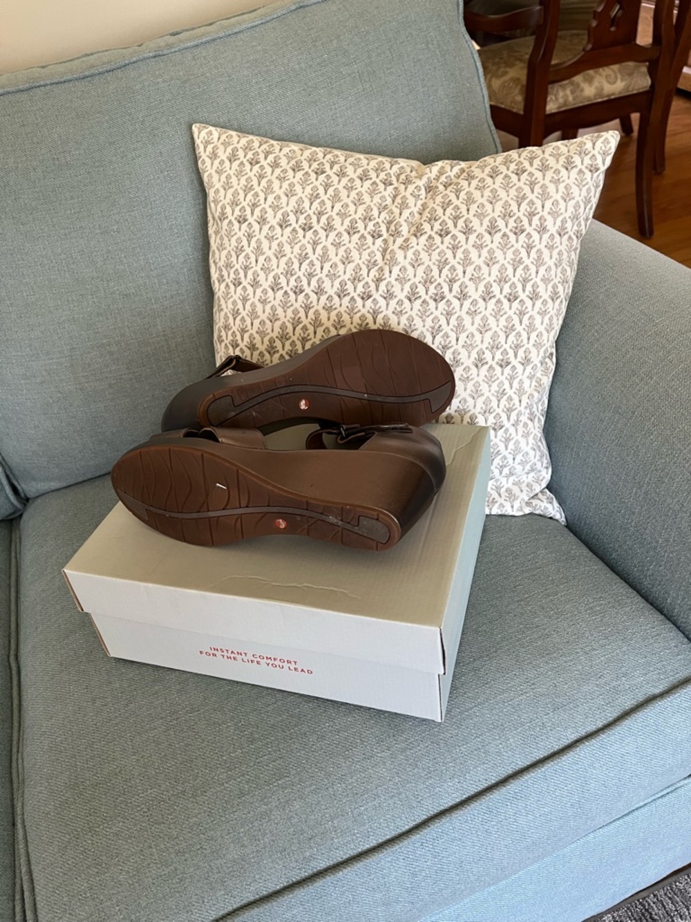 Clarks Metallic Bronze Wedge Sandals with Ankle Strap - Picture 4 of 4